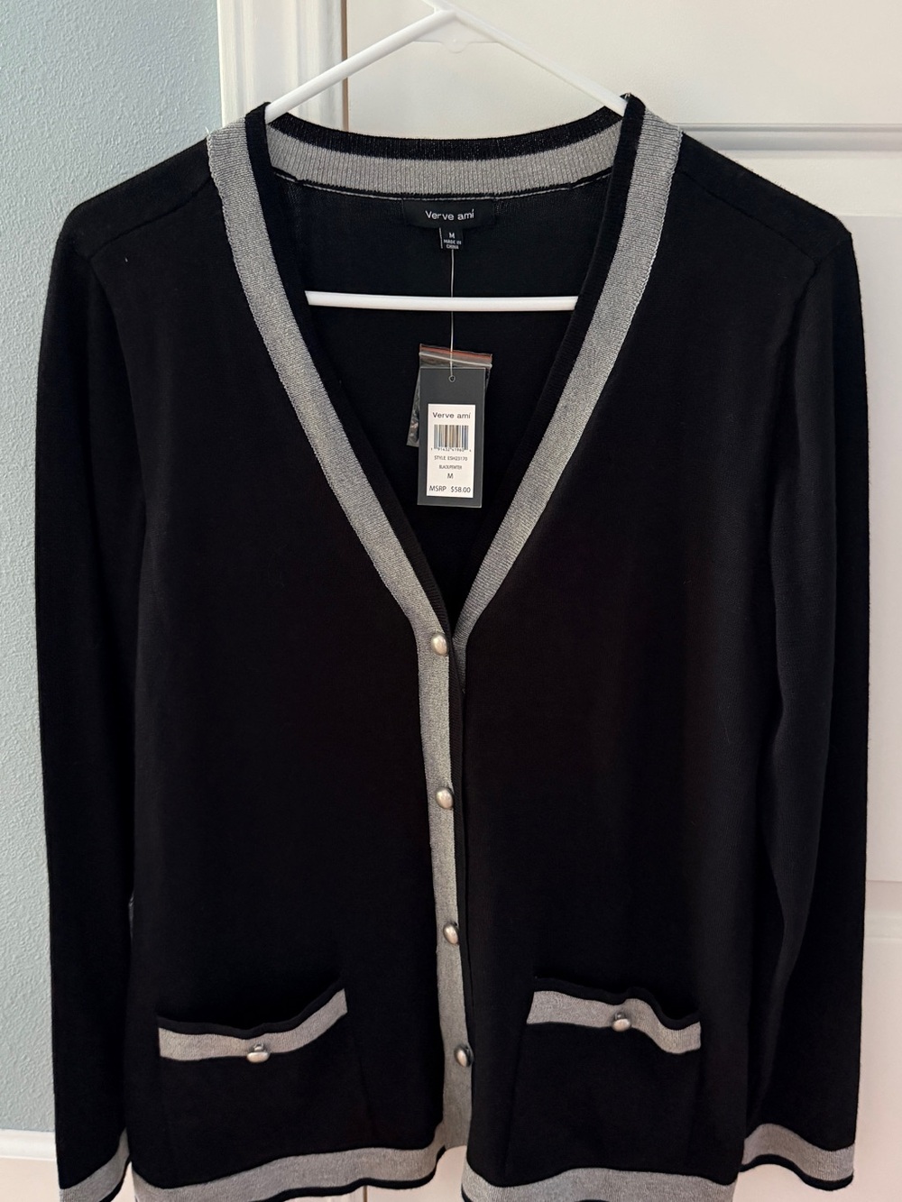 Verve Ami Black Cardigan with Silver Trim Detail